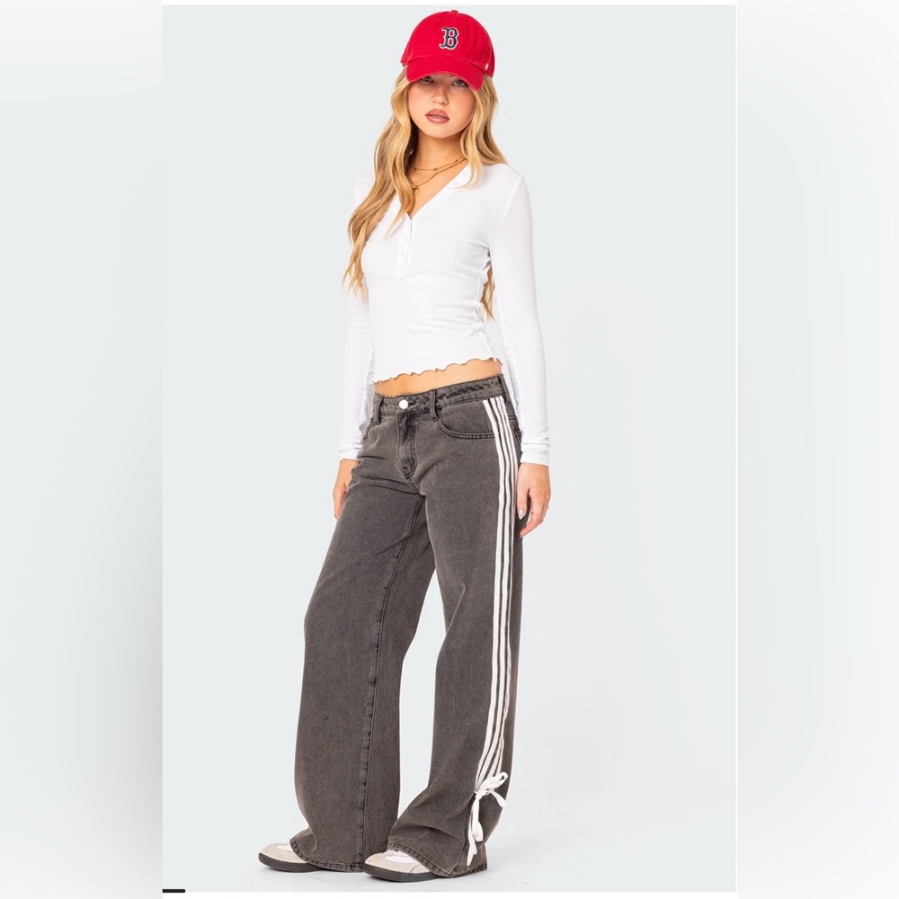Edikted Black Ribbon Washed Low Rise Baggy Jeans